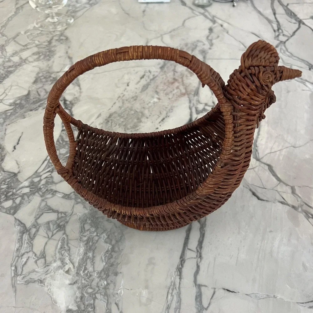 Vintage Round Chicken Woven Basket